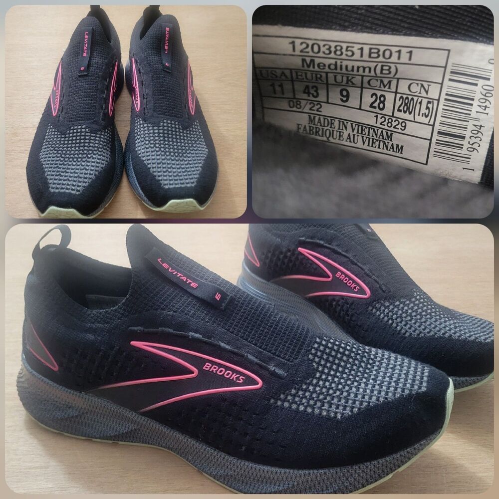BROOKS Levitate StealthFit 6 Women's Running Shoes Sz 11B  Black Pink Sneakers